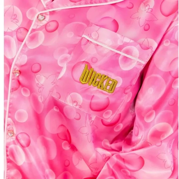 Wicked Pink Satin Pajama Set with Feather Trim